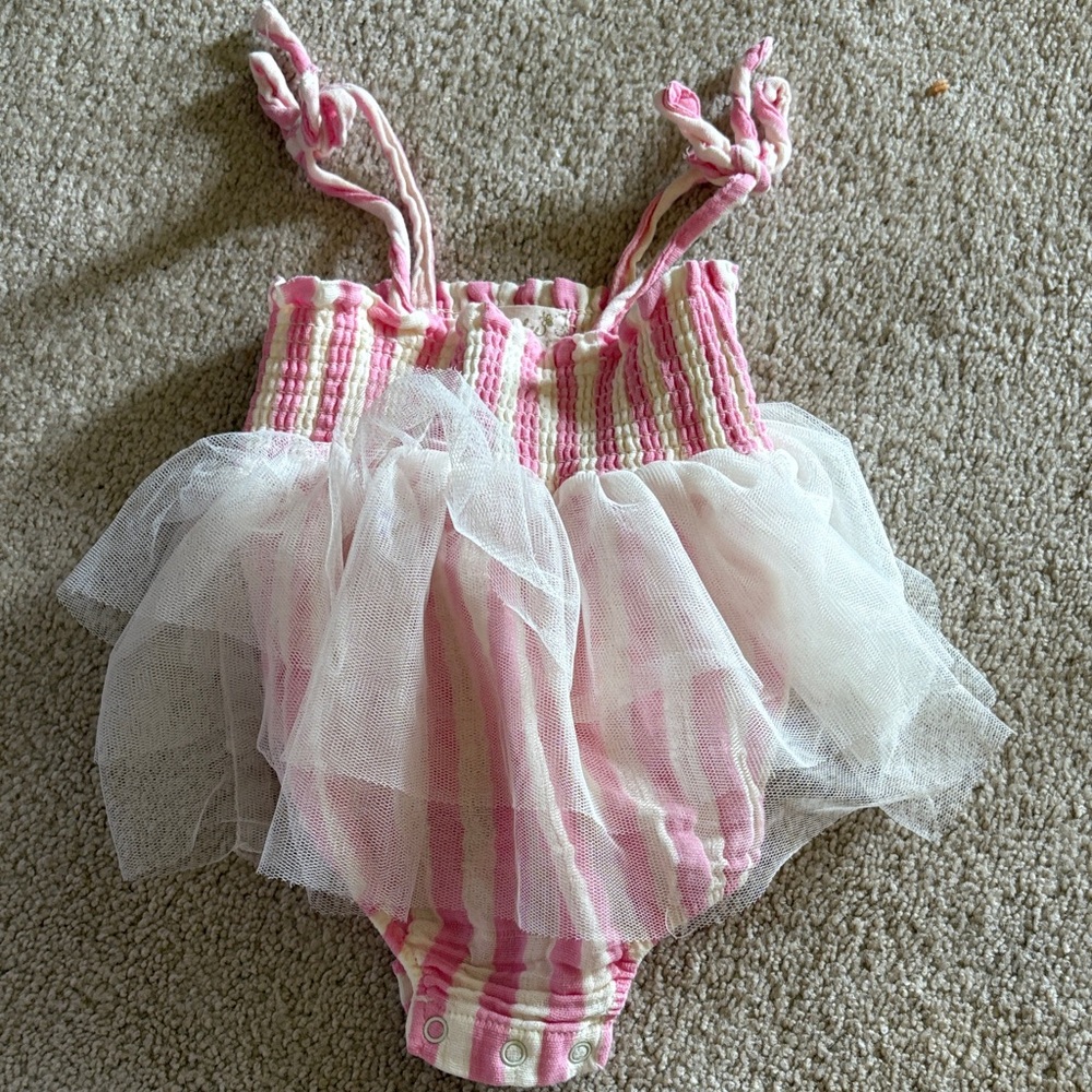Pink and White Striped Tulle Dress for Kids